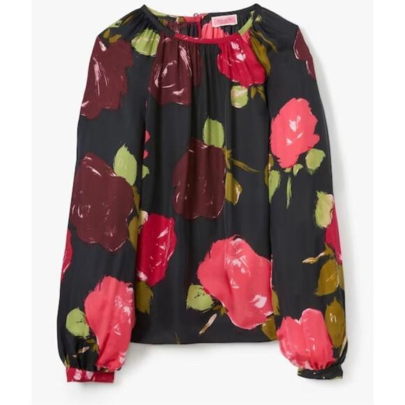 Kate Spade Just Rosy print long sleeve silk blouse small - Picture 1 of 7